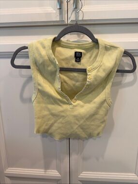 BDG Pale Yellow Ribbed Henley Crop Tank